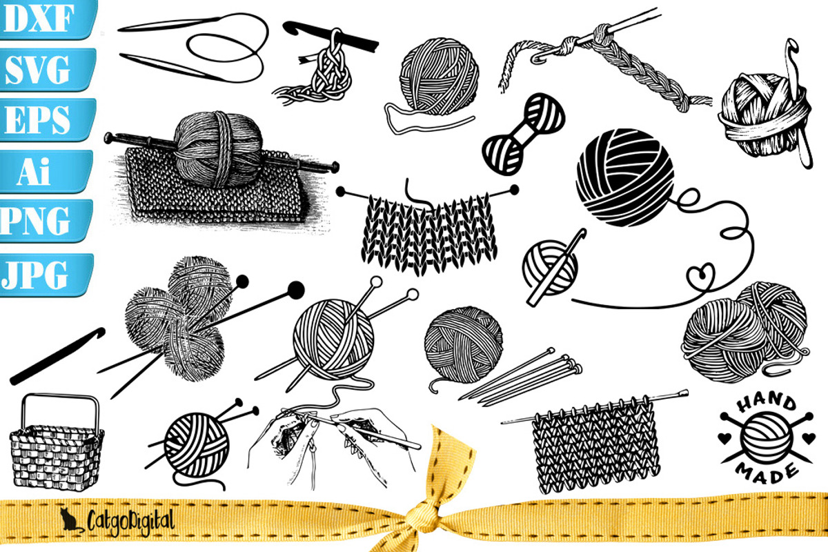 Knitting Clipart Silhouettes, an Illustration by CatgoDigital