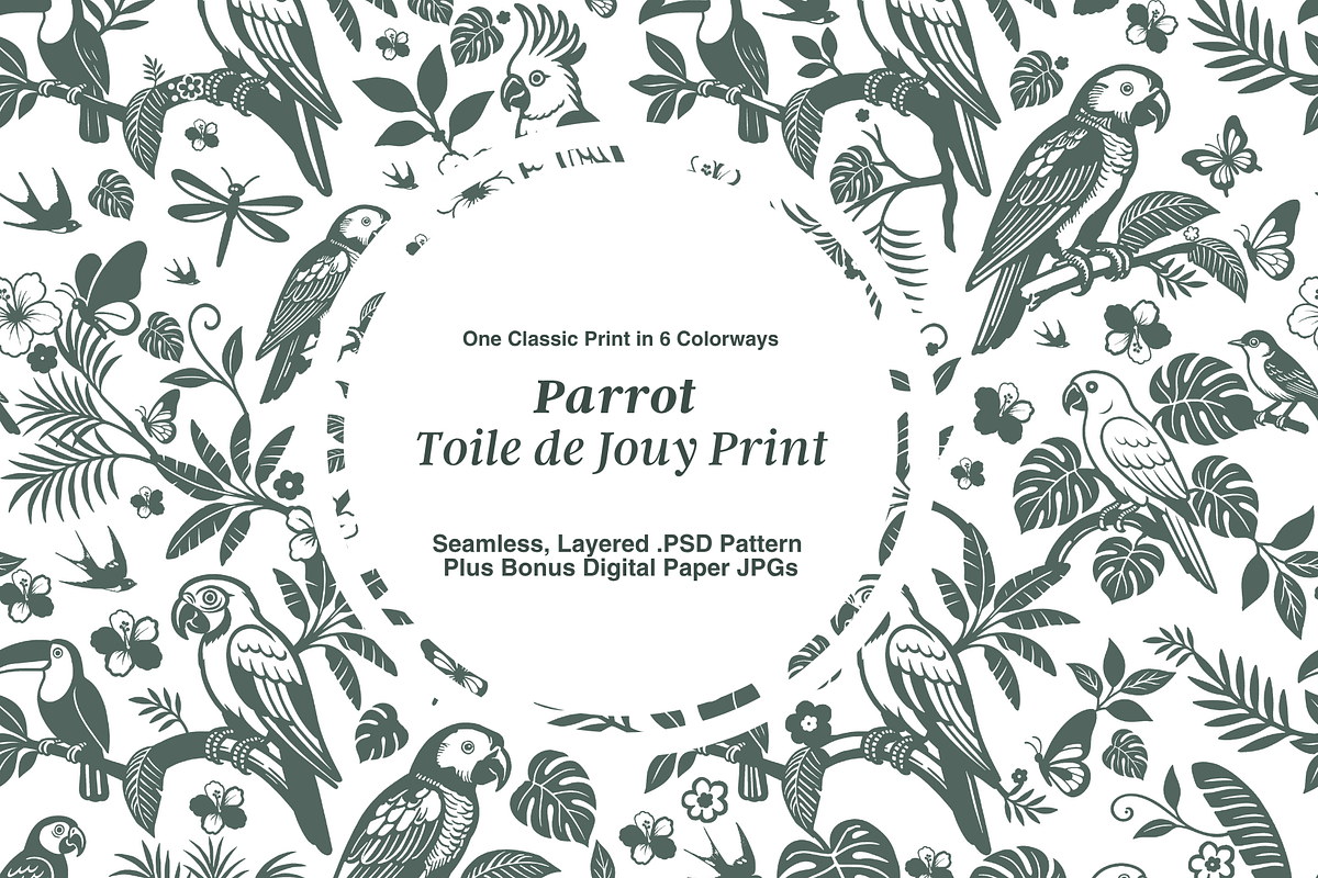 Tropical Parrot Toile de Jouy Print, a Background Graphic by Hughes Studio (Photo 1 of 8)