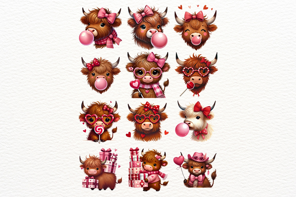 Valentine Highland Cow Clipart Set, an Animal Illustration by Nicolle's Colorful Art (Photo 5 of 7)