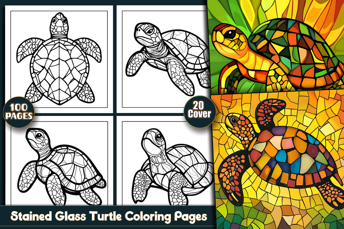 Stained Glass Turtle Coloring Pages, an Animal Illustration by protabsorkar11 (Photo 1 of 5)