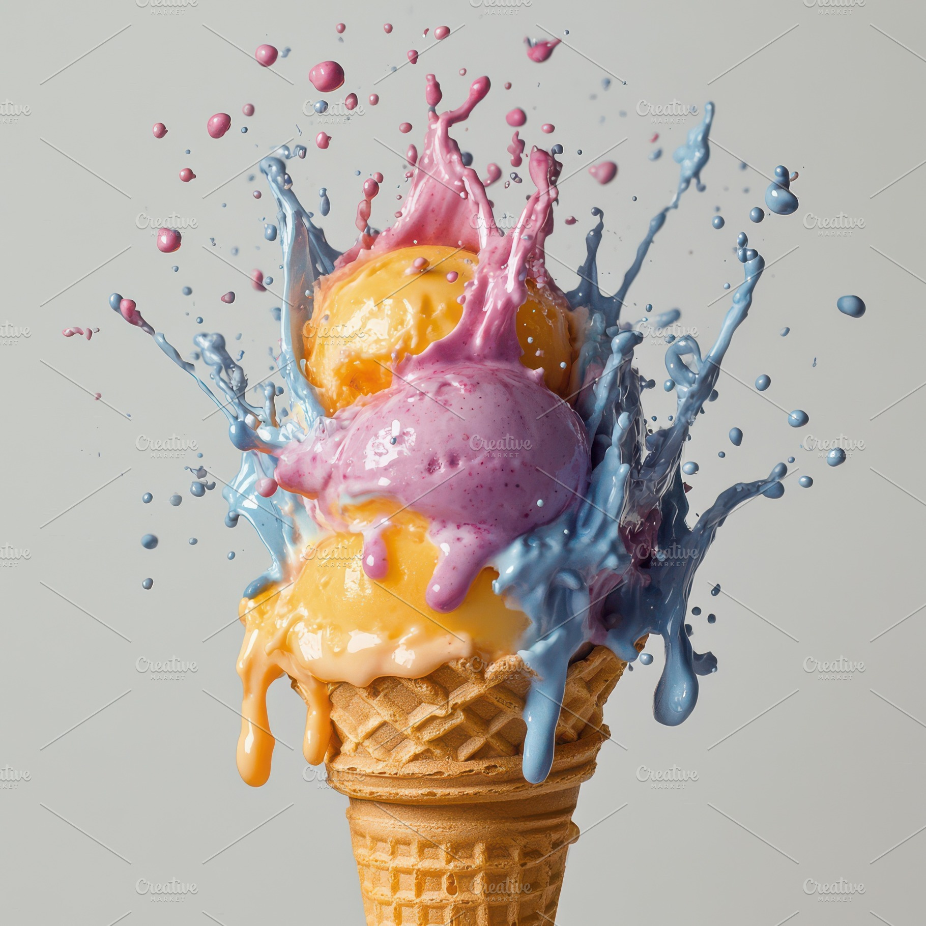 Ice cream cone with colorful ice cre, a Food & Drink Photo by Pixeness Studio