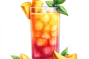 Refreshing layered mango cocktail su, a Food & Drink Photo by Pixeness Studio
