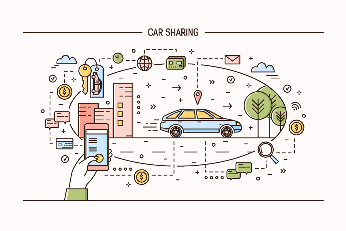 Car sharing line art banner, a Transportation Illustration by Good Studio (Photo 1 of 4)