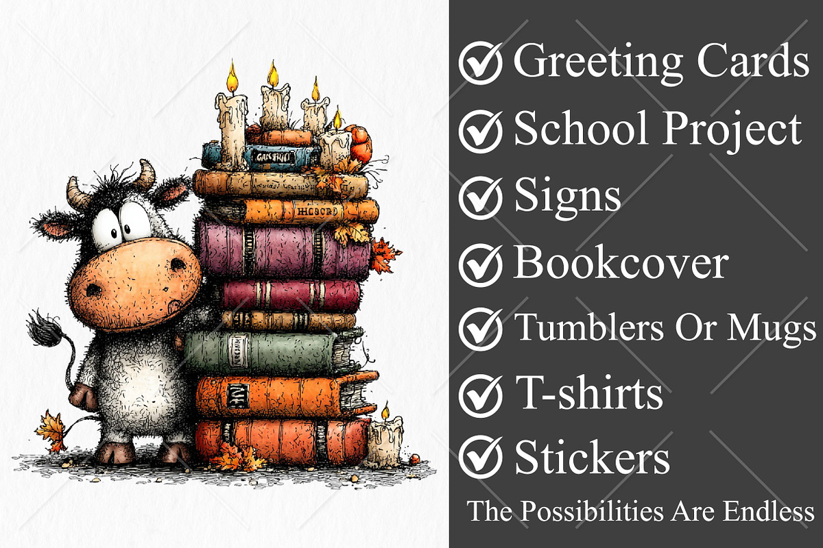 Whimsical Autumn Cow Clipart Bundle, a Seasonal Illustration by Canvas Craft (Photo 3 of 10)