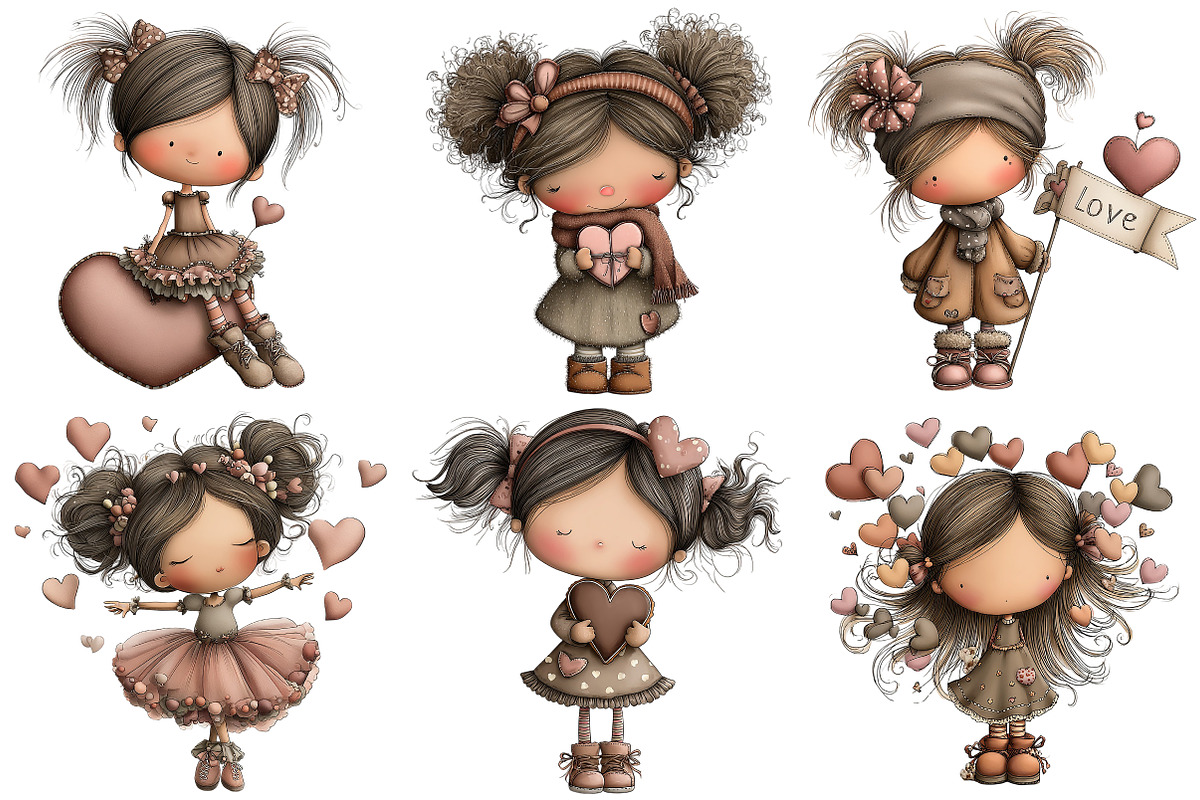 Whimsical Valentine Girl Clipart, an Illustration by Craft Nest (Photo 3 of 9)