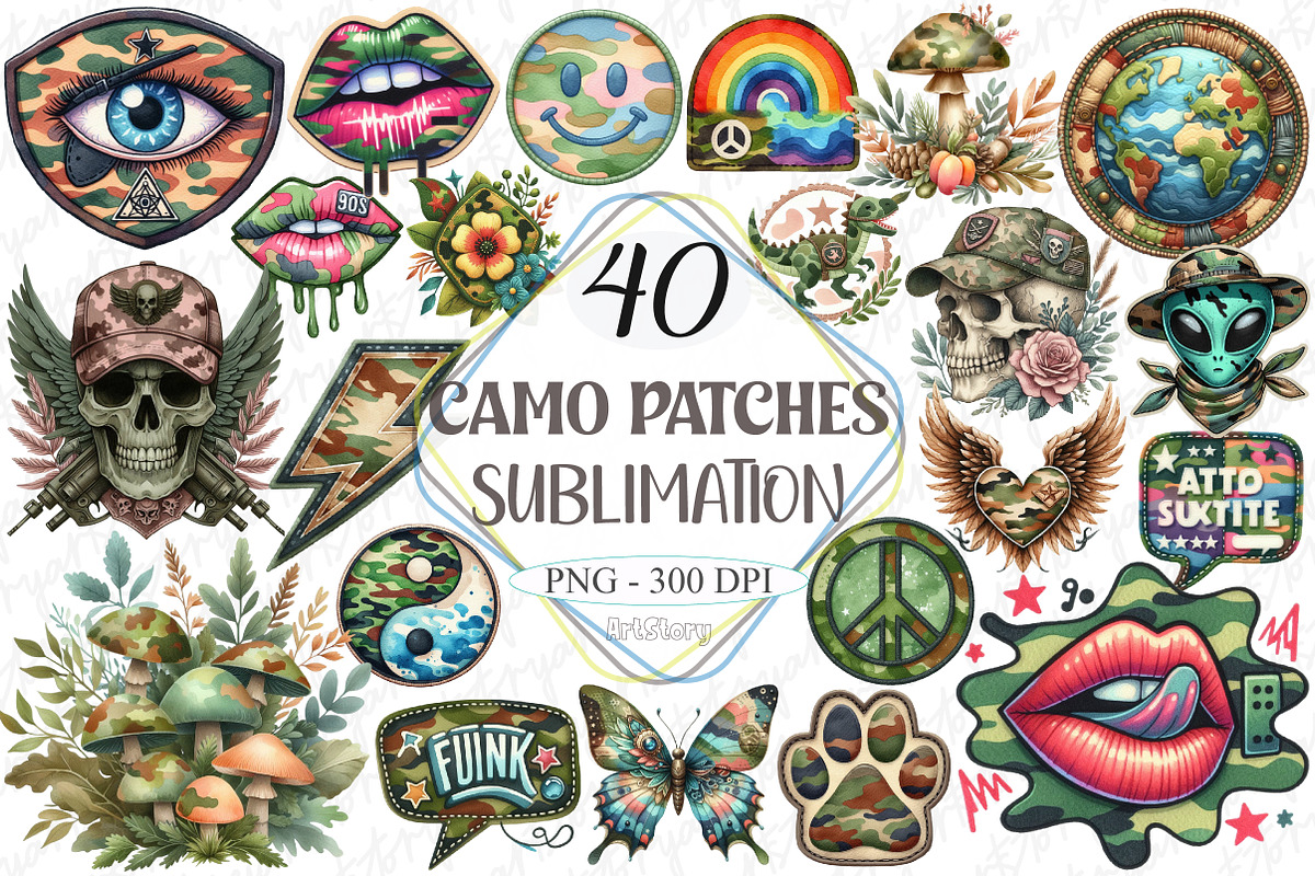 Camo Patches Sublimation PNG Bundle, a Graphic by designcity5 (Photo 1 of 9)