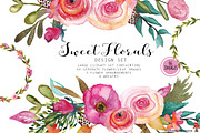Floral watercolor clip art Sweet, an Illustration by SandraGraphicDesign (Thumbnail 1 of 5)