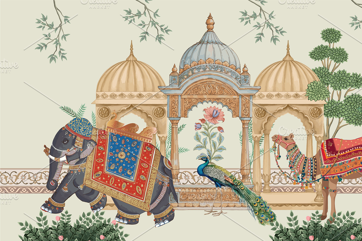 Mughal Rajasthani artwork wallpaper, a Decorative Illustration by Mughal Wallpaper