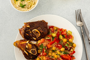 Chickpea stew with stewed vegetables, a Food & Drink Photo by Pundateam