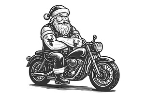 Biker Santa Claus riding motorcycle, a Transportation Illustration by AlexArt