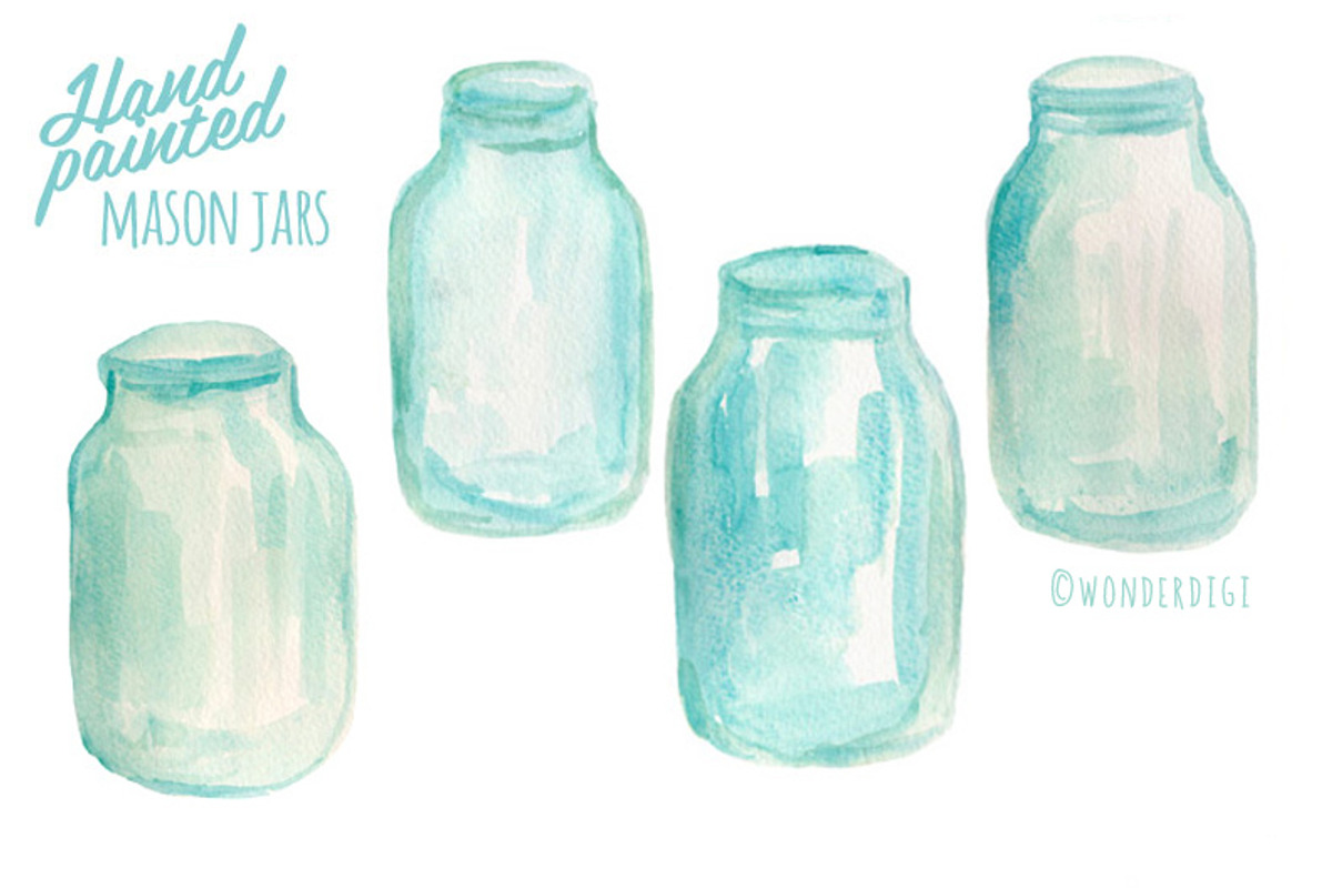 Watercolor Mason Jars, an Illustration by Sandra Jones Art
