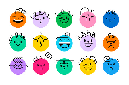 Round Faces with various Emotions, an Illustration by undrey