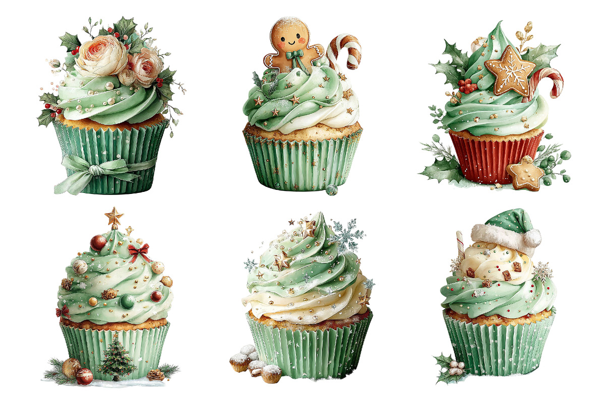 Whimsical Christmas Cupcake Clipart, a Food Illustration by Creative Art (Photo 4 of 6)