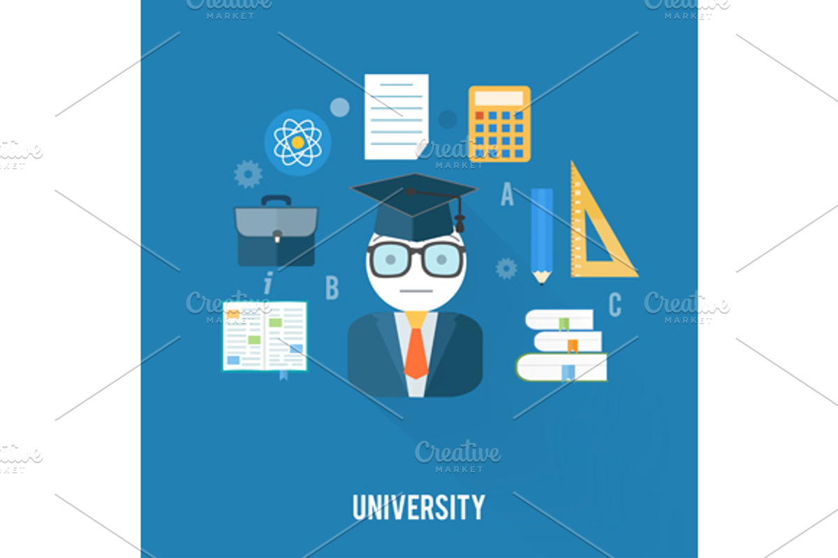 University concept with item icons