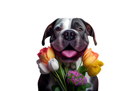 cute dog with flowers isolated on white background, card for Val, an Animal Photo by Ales Munt