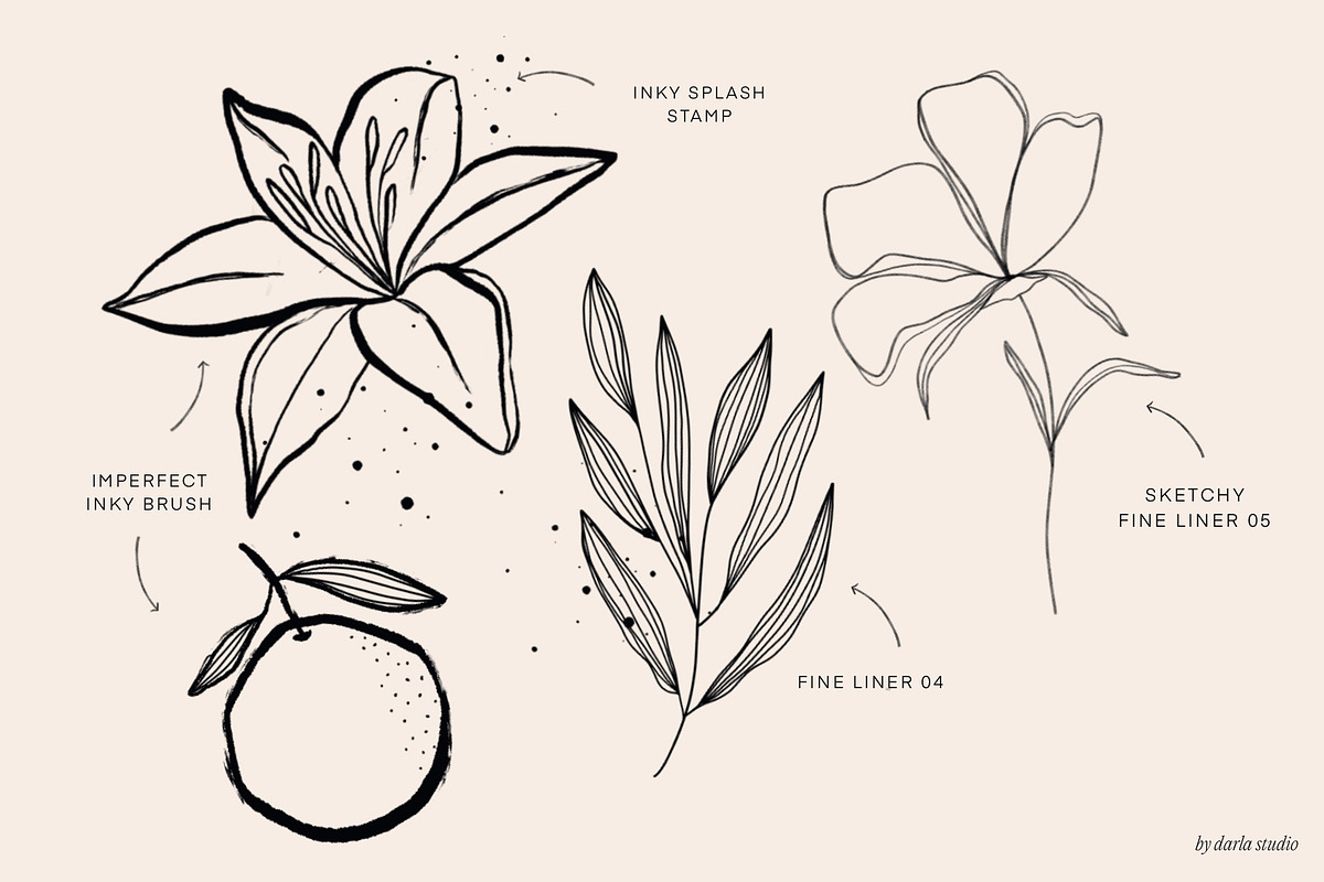 Fine Liners Procreate Brushes + Ink, a Brush Add-On by Darla Studio (Photo 2 of 10)