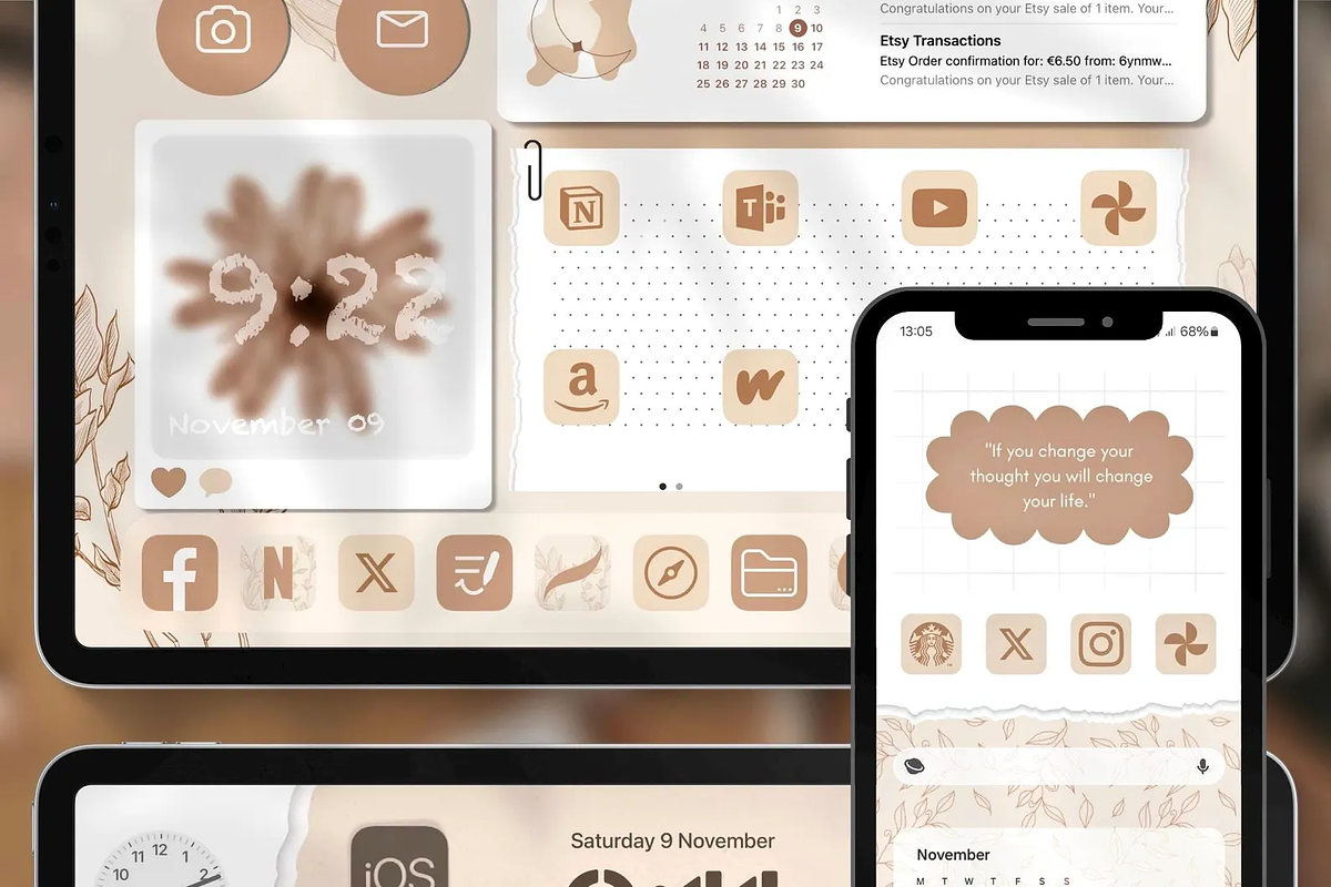 Brown iOS Wallpaper Icons Theme, a Background Graphic by BeeRubby (Photo 3 of 10)