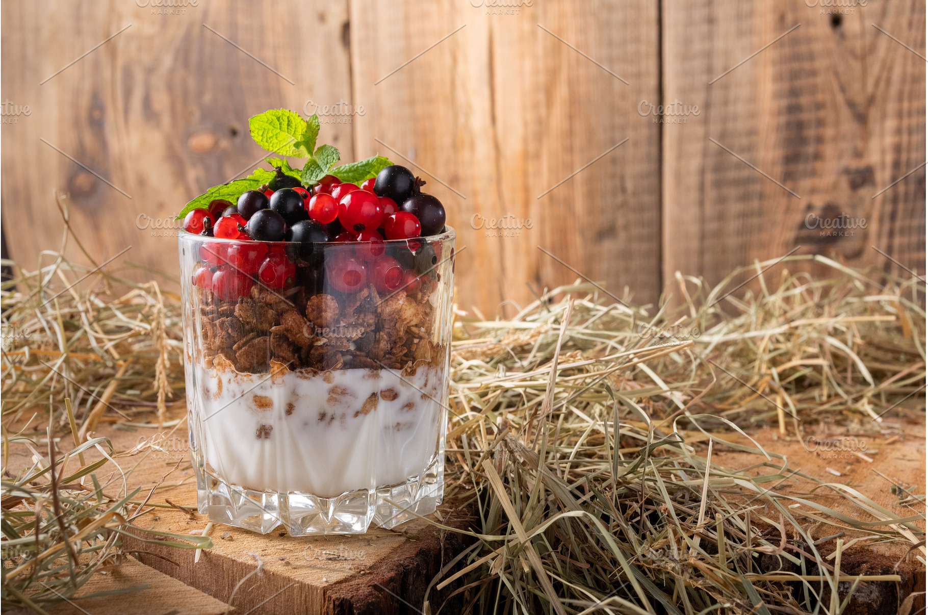 Rustic granola breakfast with milk, a Food & Drink Photo by Stockphoto by vzwer