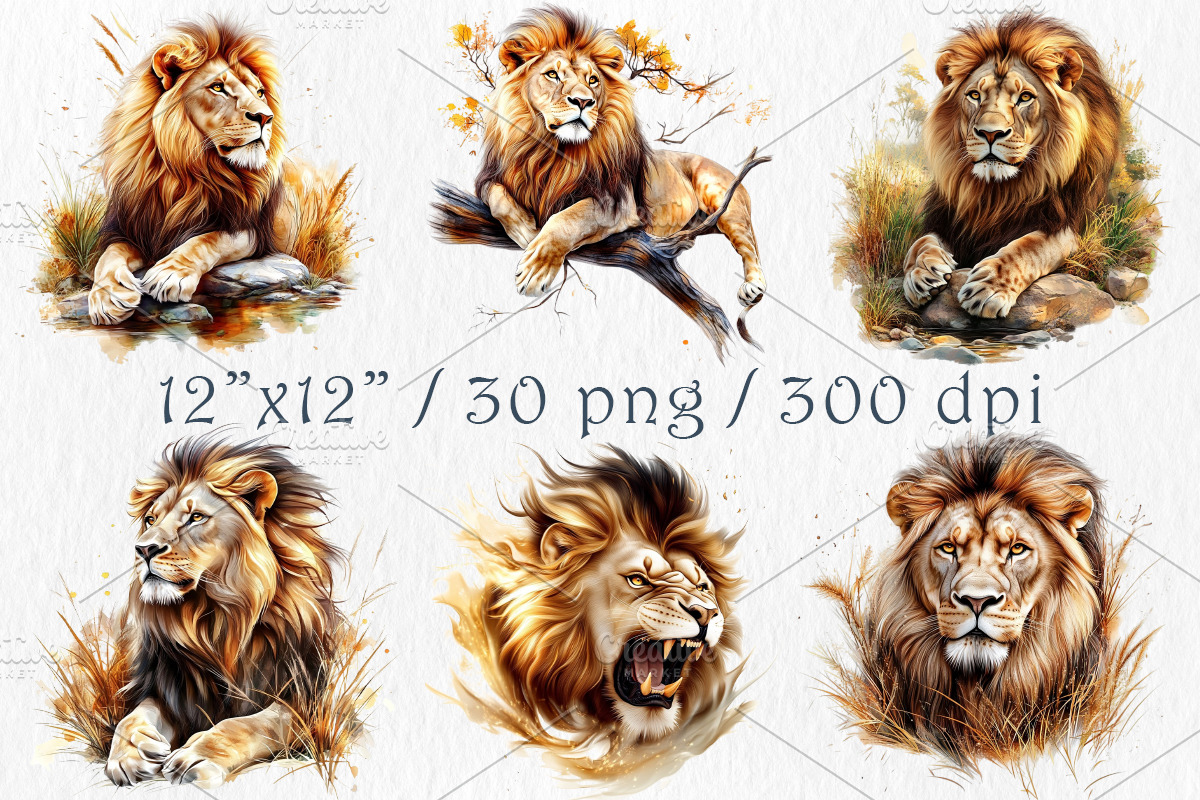 Watercolor Lion Clipart Set, an Animal Illustration by GalaDesign03 (Photo 2 of 7)