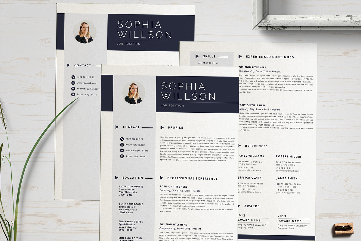 Feminine Resume Design, a Resume Template by Wow Designs