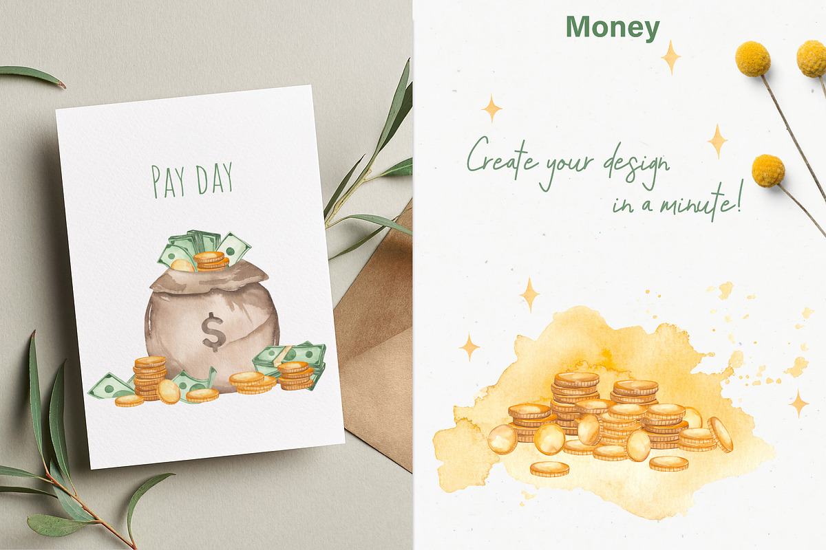 Money watercolor collection, a Finance Illustration by Marina Ermakova (Photo 5 of 11)