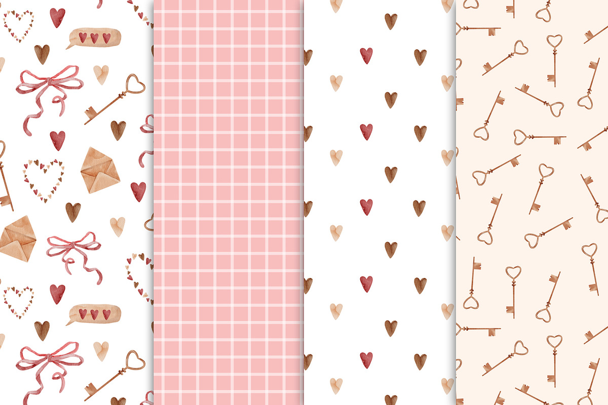 Watercolor patterns Valentine's Day, a Pattern Graphic by Pattern + watercolor (Photo 5 of 9)