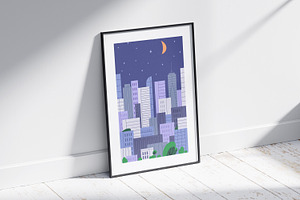 Urban Buildings In City, Posters Set