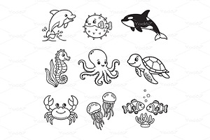 Set of marine life, an Animal Illustration by yod67