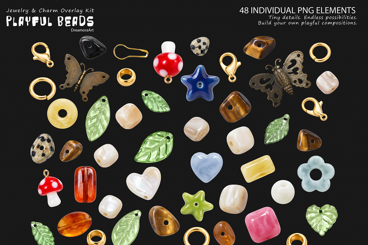 Playful Beads & Jewelry PNG Overlays, a Texture Graphic by DreamoraArt (Photo 9 of 9)