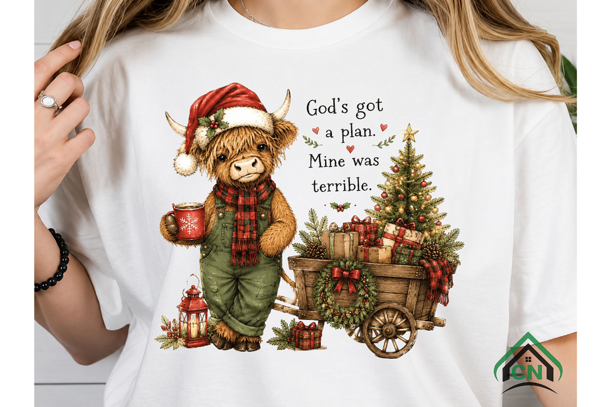 Christmas Highland Cow Cheer PNG, a Seasonal Illustration by Craft Nest (Photo 4 of 6)