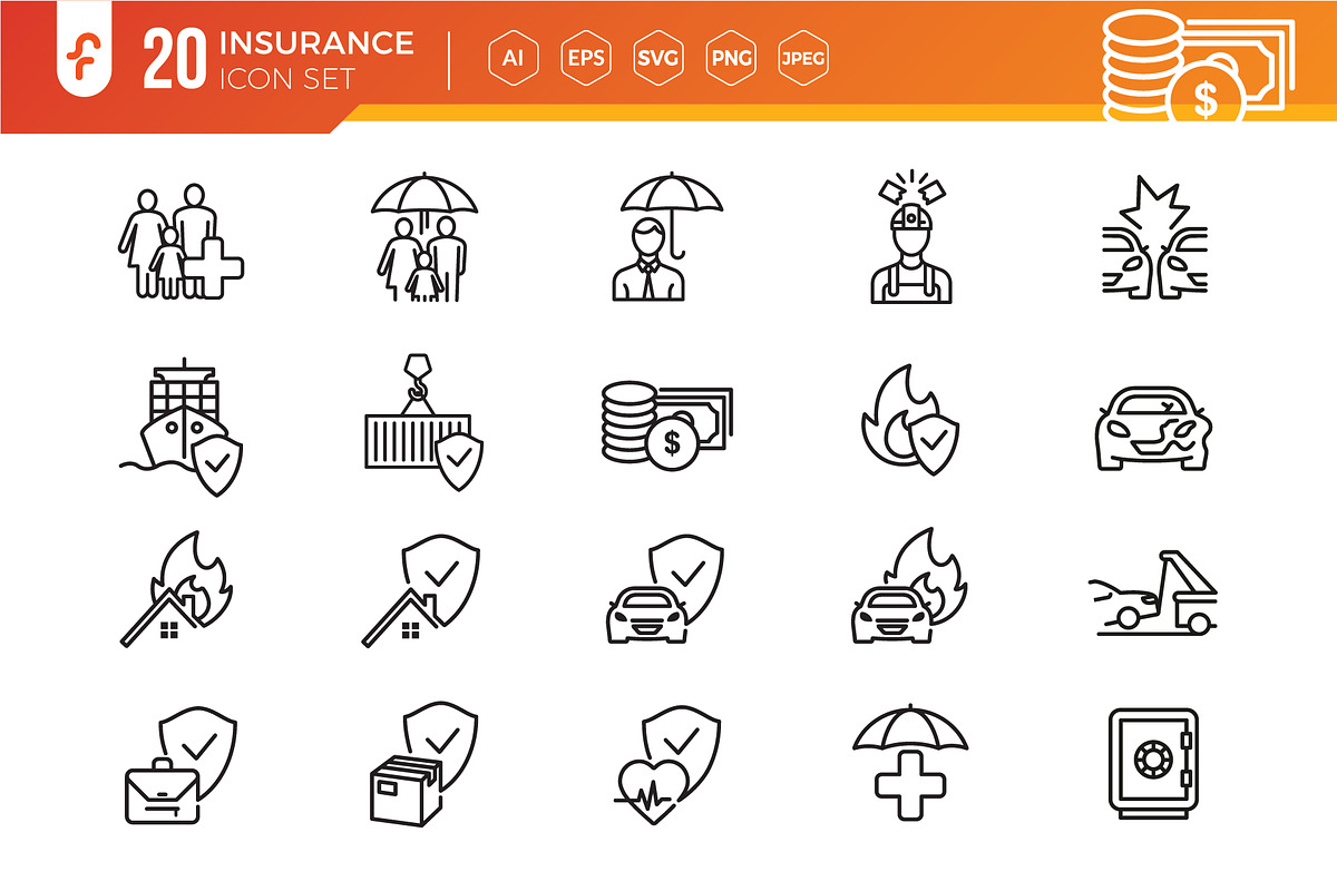 Insurance elements icon set, an Outline Icon by ft.studio