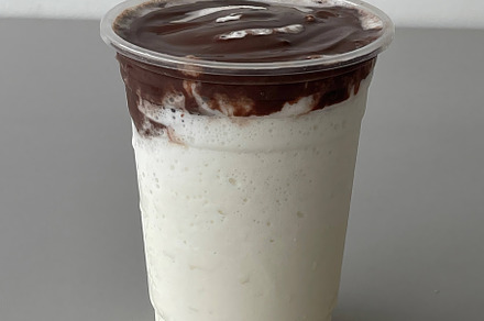 milk frappe, chocolate sauce