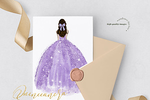 Purple Princess Watercolor Clipart