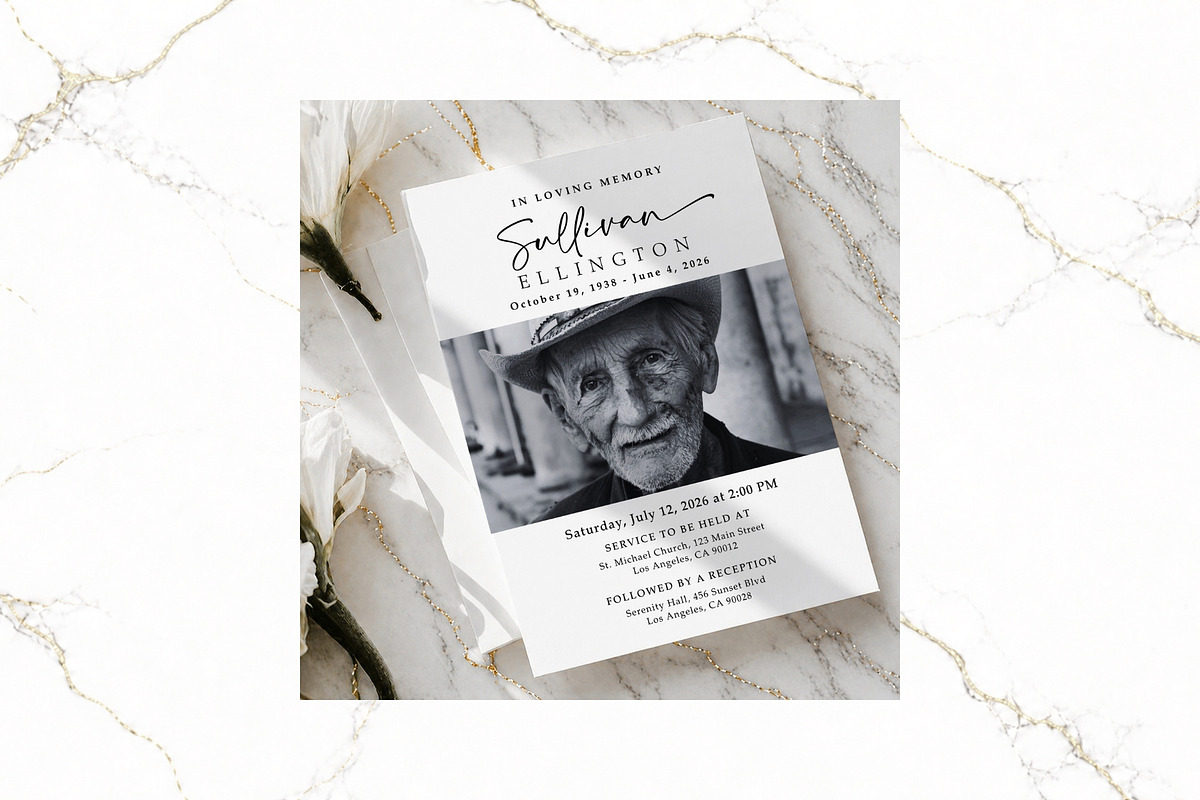 Funeral Bundle B&W Canva FR003, a Stationery Template by TyphoonStudio (Photo 6 of 11)