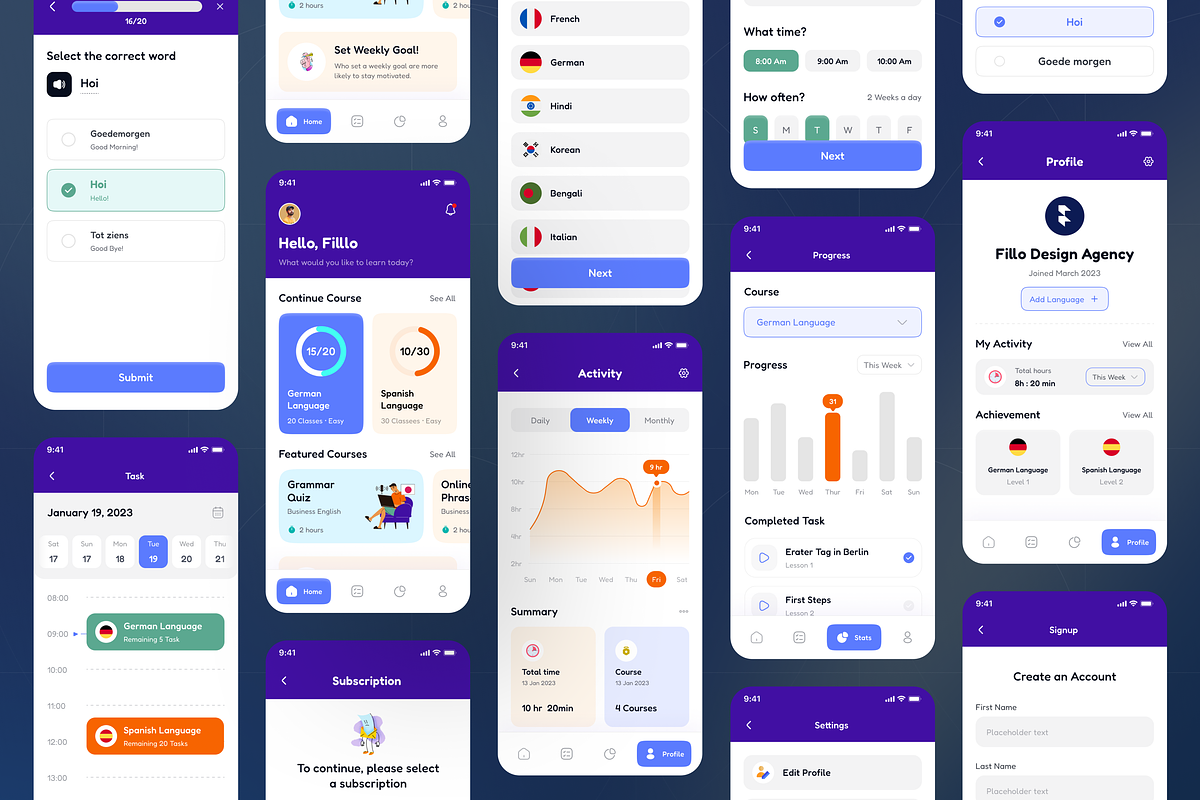 Filllo Language Learning App UI Kit, an UI Kit Template by floxui (Photo 6 of 8)
