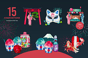 Japanese Summer Icons Watercolor, a Person Illustration by CreativeValuation (Thumbnail 3 of 11)