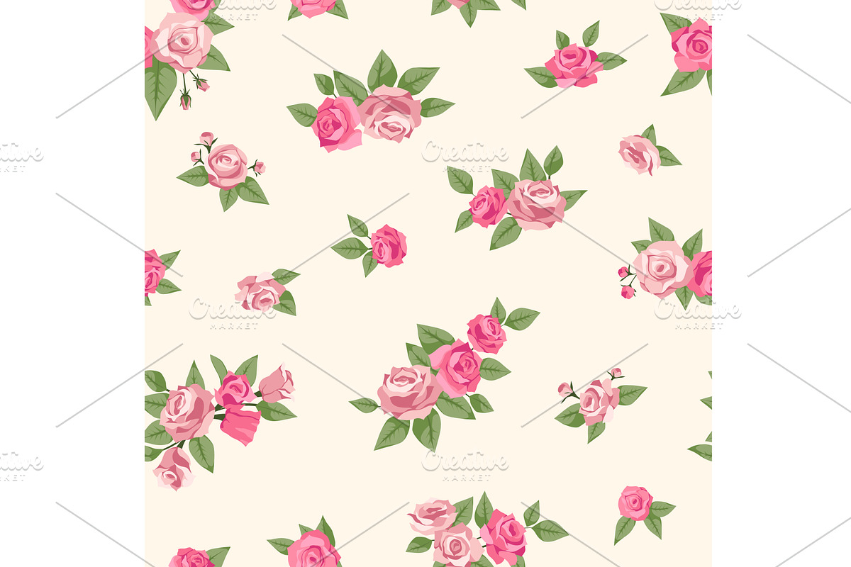 Pink gentle roses seamless pattern, an Object Illustration by YummyBuum