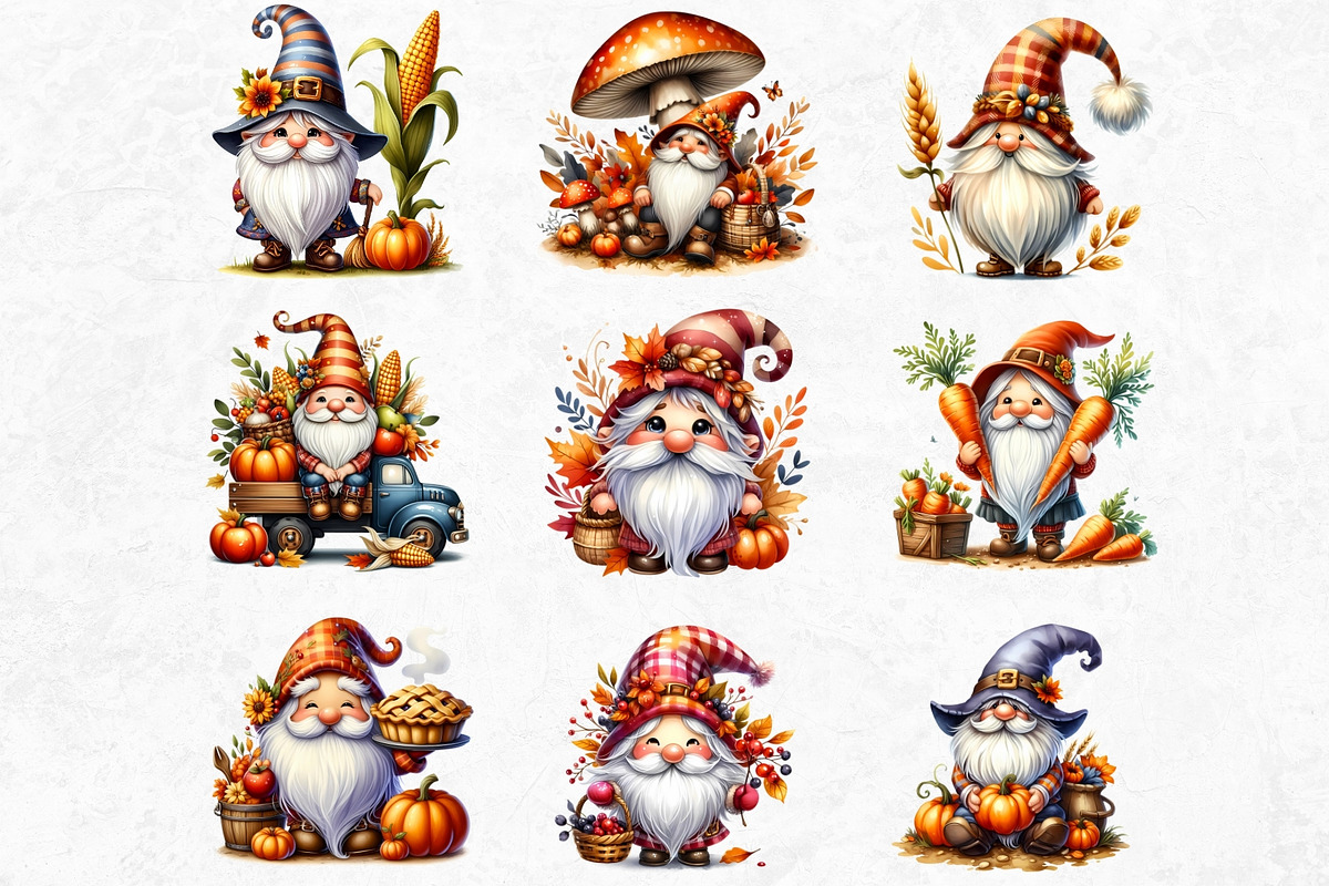 Autumn Harvest Gnomes Clipart Set, a Seasonal Illustration by ...