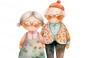 Cartoon Grandparents, Elderly Couple