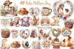 Boho Mothers Day Clipart, an Illustration by DreamCafeArt