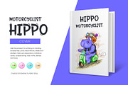 Cartoon hippo motorcyclist. Tshirt, an Animal Illustration by KENO Mascots (Thumbnail 2 of 7)