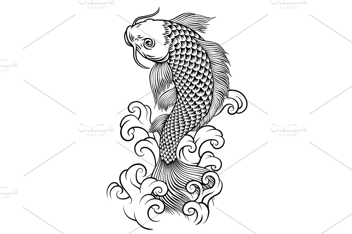 Koi Carp Fish Vintage Japanese, an Animal Illustration by Christos Georghiou