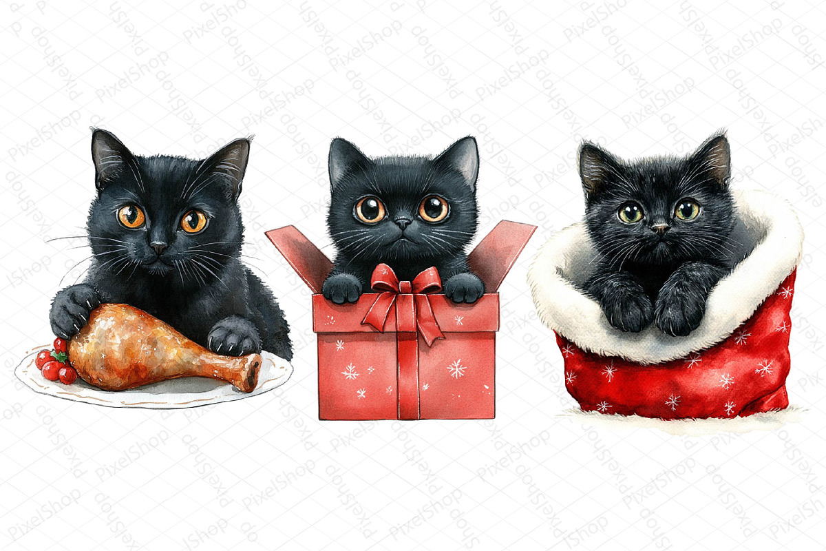 Christmas Funny Black Cat Clipart, an Illustration by DreamPrint404 (Photo 6 of 6)