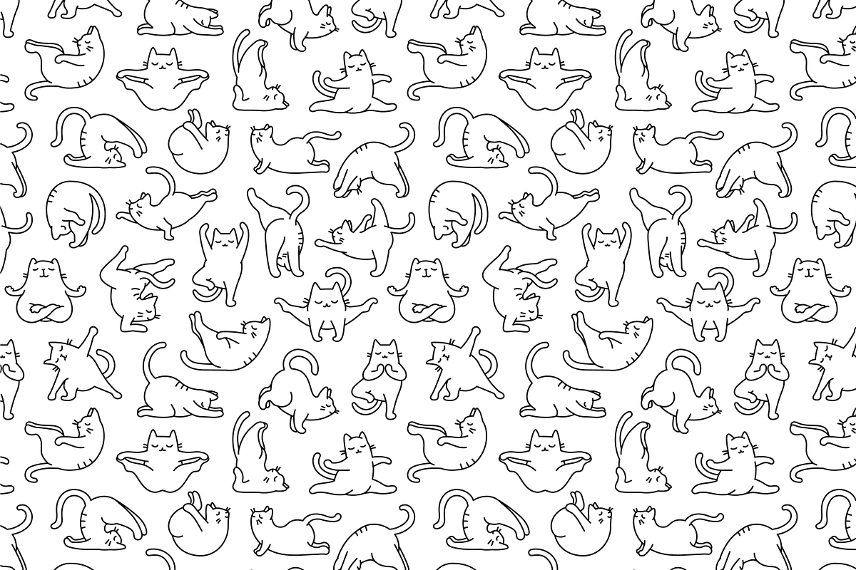 Zen Cats Yoga Asana Poses, a Pattern Graphic by Iconka (Photo 4 of 7)