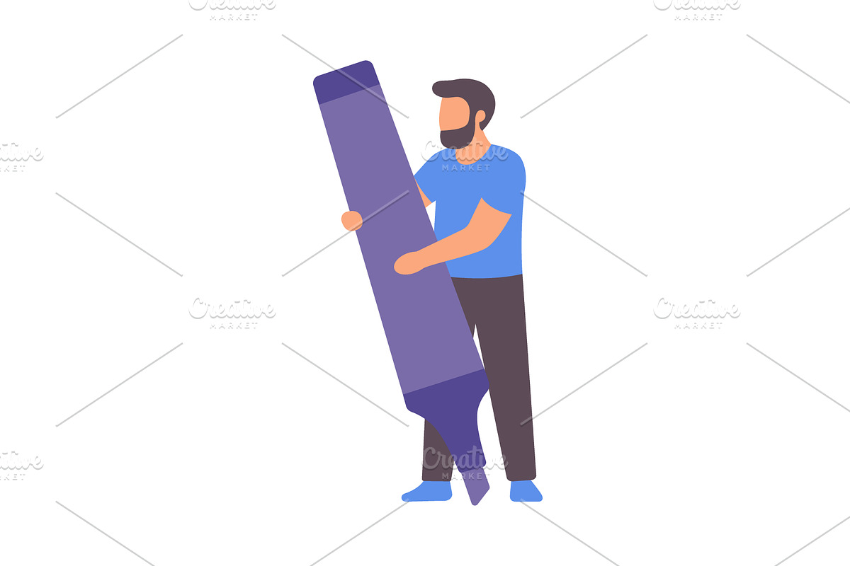 Bearded man holding oversized purple, a Person Illustration by GraphiShop