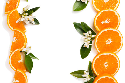 Borders of orange and flowers.