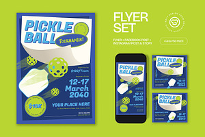 Blue Pickleball Tournament Flyer Set, a Flyer Template by graphicook