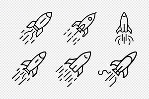 Set of six simple rocket launch icon, an Icon by Toufiqul