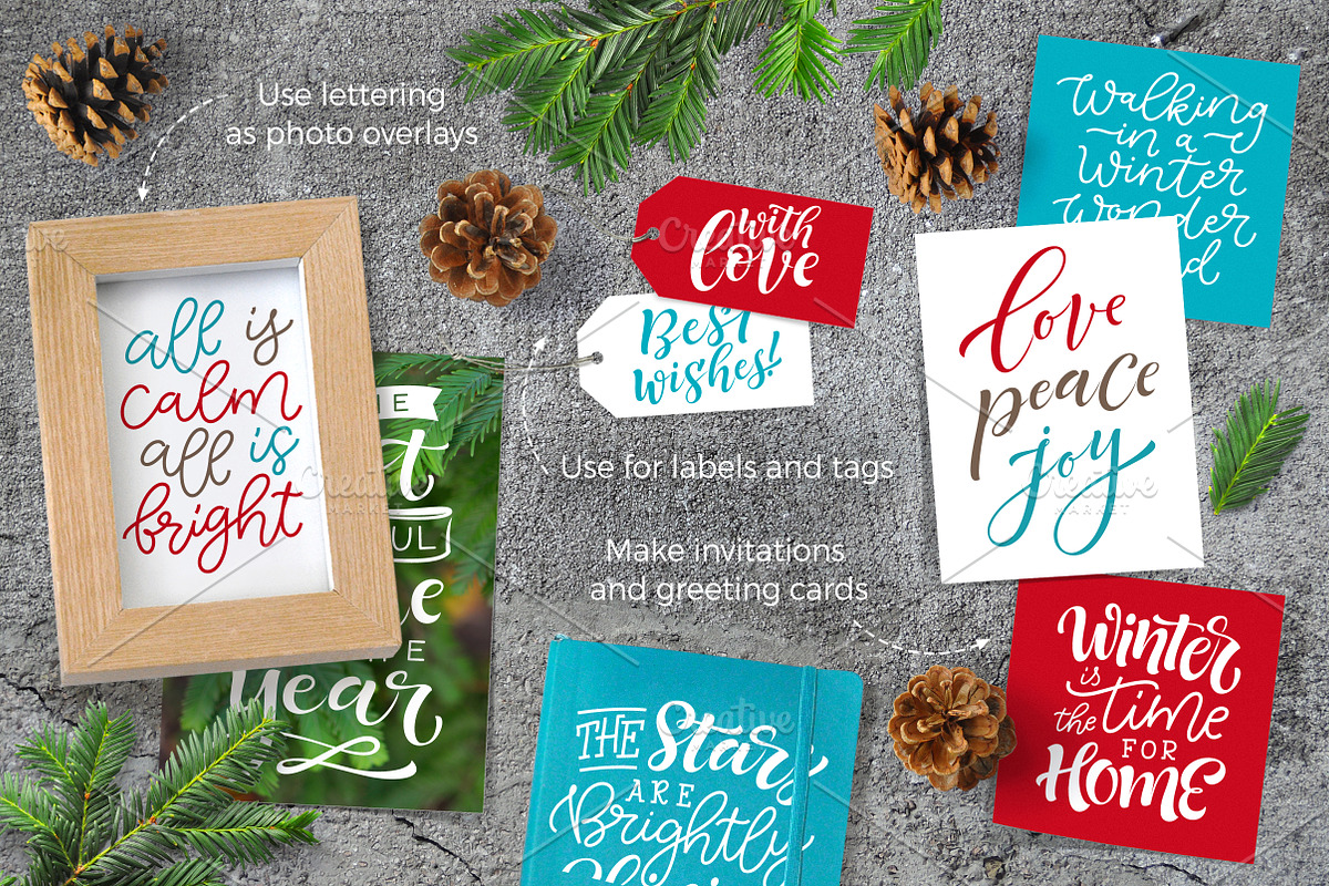 Winter holidays set | 60 lettering, an Illustration by bariskina (Photo 2 of 10)