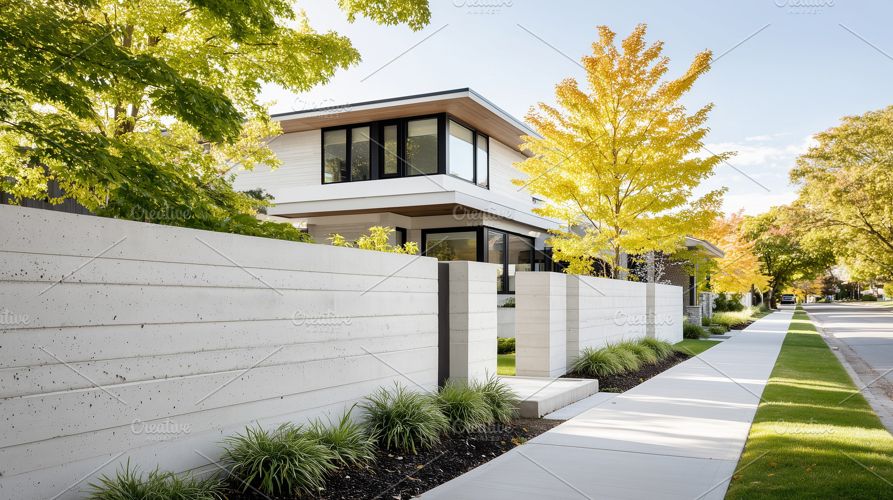 Modern house with large windows and, an Architecture Photo by MistyDay